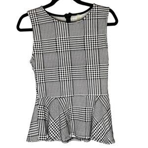 ETA Black and White Patterned Peplum Top - Size Medium